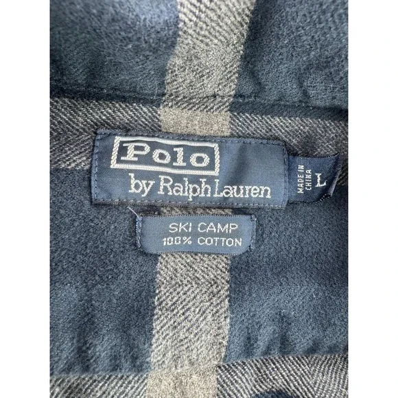 Polo Ralph Lauren Ski Camp Shirt Mens Large Blue Gray Plaid Flannel  Long Sleeve - Picture 3 of 9